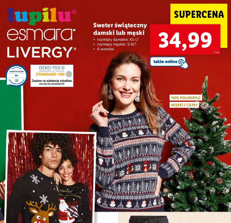 Sweter damski xs-l z motywem świątecznym Esmara promocja
