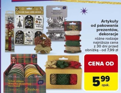 Artykuły do pakowania prezentów, dekoracje różne rodzaje promocja w Carrefour