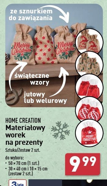 Worek na prezenty 50 x 70 cm Home creation promocja w Aldi