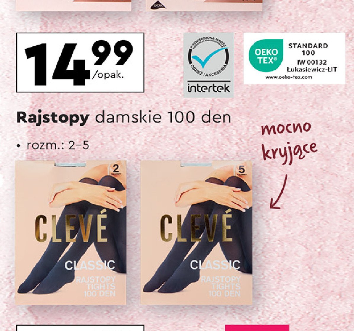 Rajstopy damskie classic 100 den rozm. 2 Cleve promocja w Biedronka