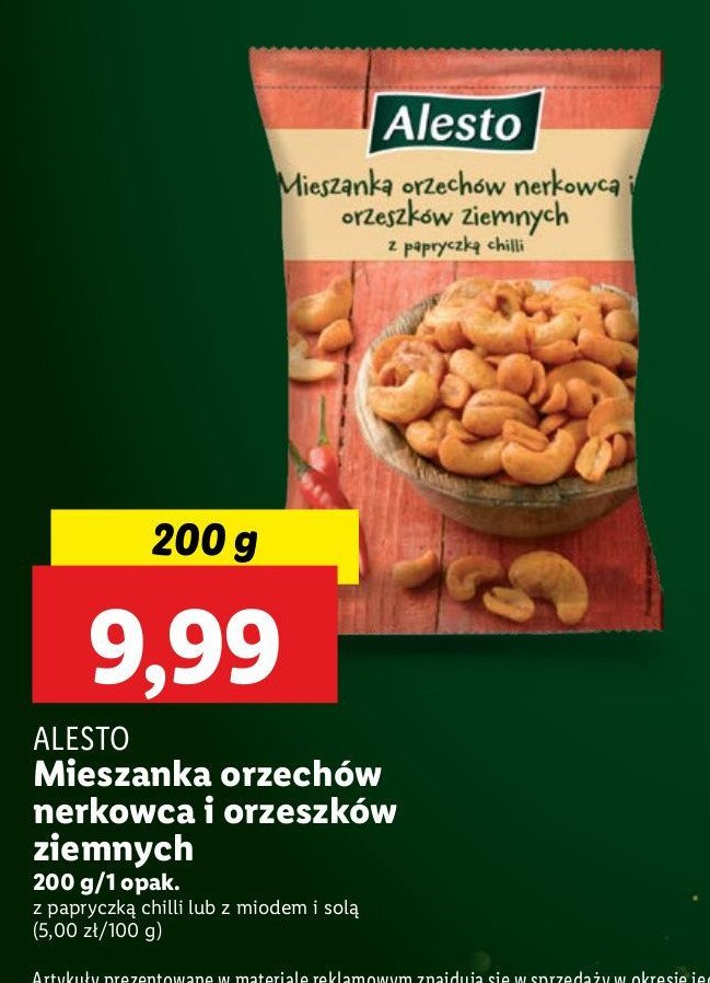 Mieszanka orzechów nerkowca i orzeszków ziemnych z miodem i solą Alesto promocja