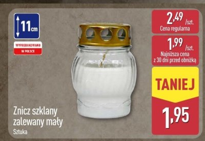 Znicz szklany zalewany mały promocja w Aldi