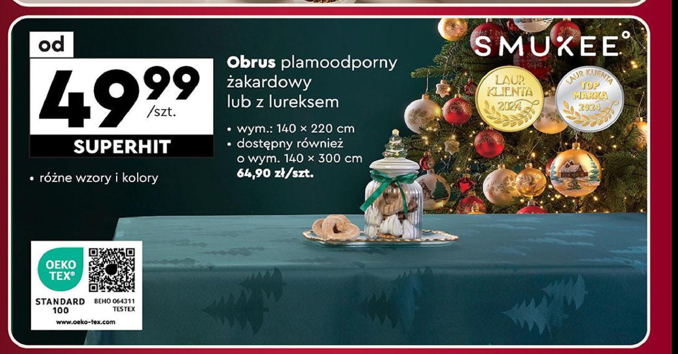 Obrus żakardowy 140 x 300 cm Smukee home promocja w Biedronka