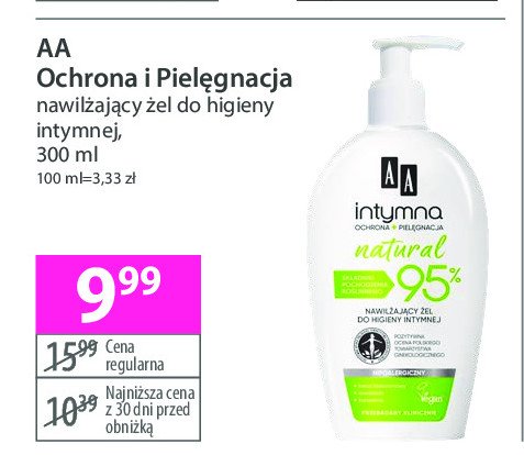 Natural, nawilżający żel do higieny intymnej Aa intymna ochrona + pielęgnacja promocja