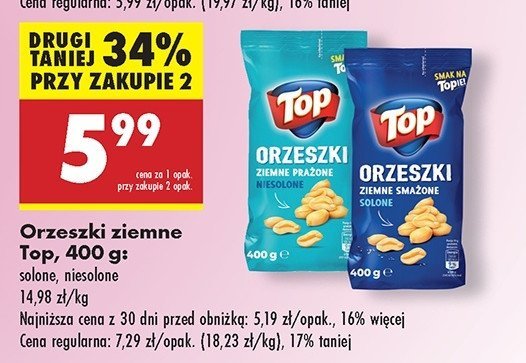 Orzeszki ziemne prażone niesolone Top promocja w Biedronka