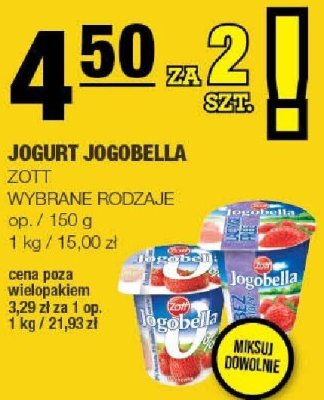 Jogurt JOGOBELLA ZOTT wybrane rodzaje promocja w SPAR