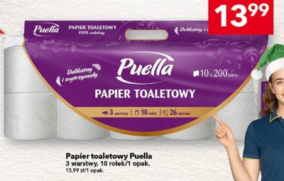 Papier toaletowy Puella 3 warstwy, 10 rolek/1 opak., 13,99 zł/1 opak. promocja w LEWIATAN