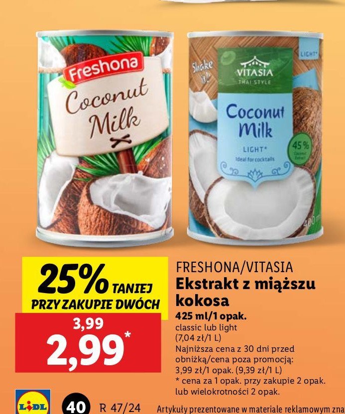 Mleczko kokosowe Freshona promocja w Lidl