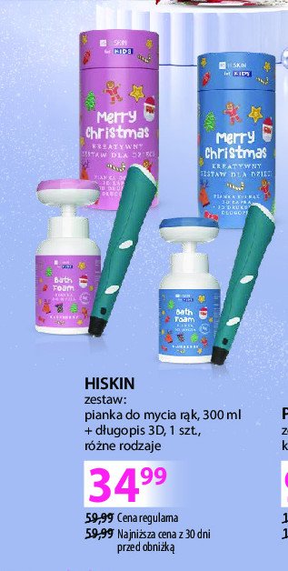 Zestaw merry christmas różowy: pianka do mycia rąk 300 ml + długopis 3d Hiskin for kids promocja w Hebe