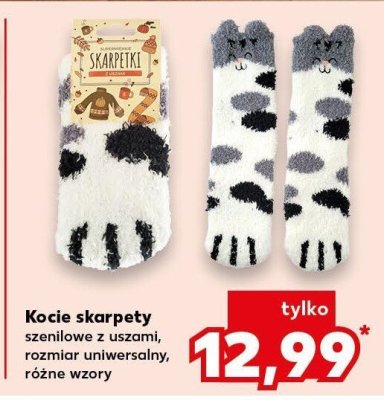 Kocie skarpety szenilowe z uszami, rozmiar uniwersalny, różne kolory promocja w Kaufland