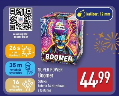Fajerwerki SUPER POWER Boomer Sztuka bateria 16-strzałowa z fontanną promocja w Aldi
