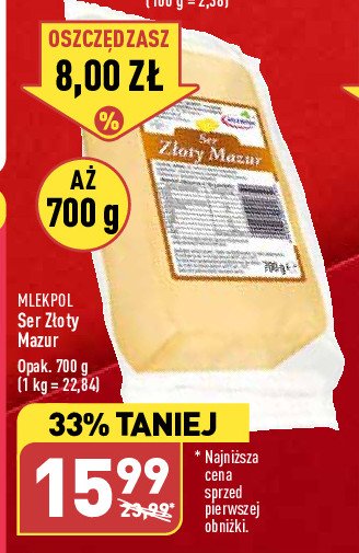 Ser złoty mazur Mlekpol promocja w Aldi