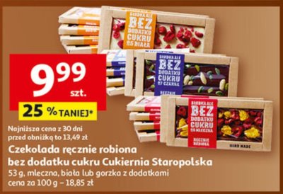 Czekolada ręcznie robiona bez dodatku cukru  biała z dodatkami Cukiernia Staropolska promocja w Auchan