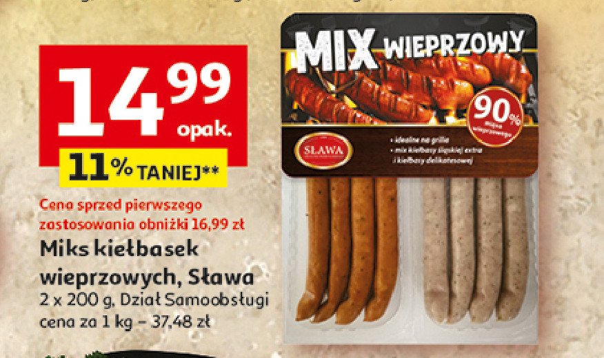 Mix kiełbasek wieprzowych Sława promocja w Auchan