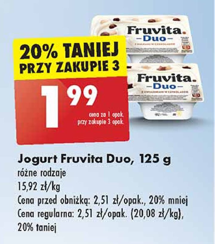 Jogurt z kulkami w czekoladzie Fruvita duo promocja