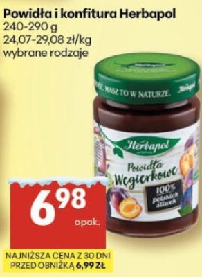 Powidła i konfitura Herbapol, wybrane rodzaje promocja w Delikatesy Centrum