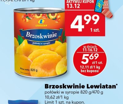 Brzoskwinie Lewiatan połówki w syropie 820g promocja w LEWIATAN