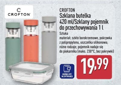 Szklana butelka CROFTON Szklana butelka 420 ml/Szklany pojemnik do przechowywania 1 l promocja w Aldi