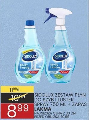 Płyn Sidolux zestaw do szyb i luster spray 750 ml + zapas 1 l promocja w Wafelek
