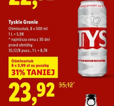 Piwo Tyskie Gronie 8x500 ml promocja w Lidl