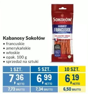 Kabanosy Sokołów francuskie, amerykańskie, włoskie promocja w Makro