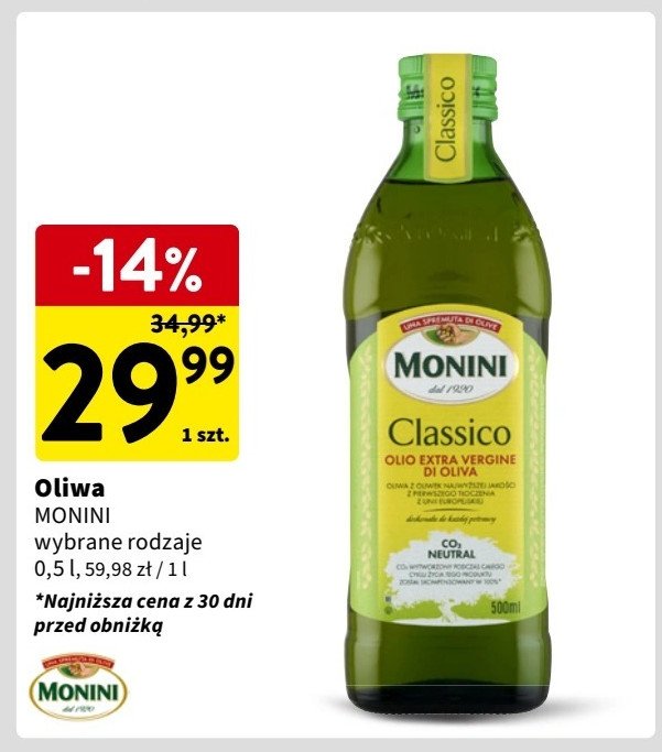 Oliwa z oliwek extra vergine Monini classico promocja w Intermarche