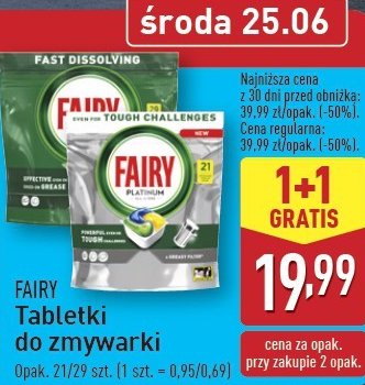 Tabletki do zmywarek lemon Fairy all in 1 promocja w Aldi