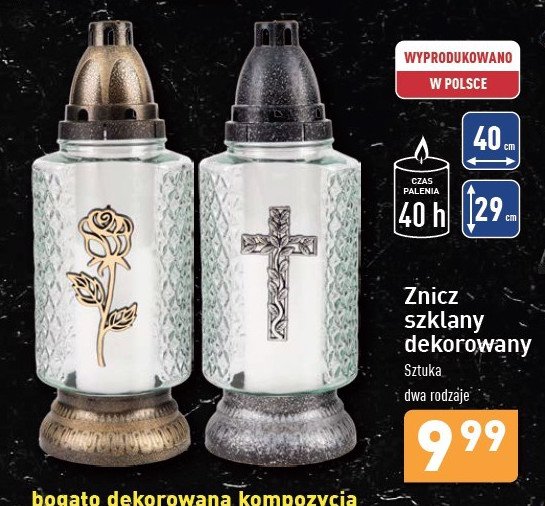 Znicz szklany dekorowany 40h promocja