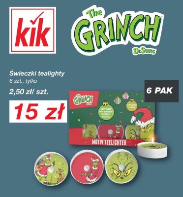Świeczki tealighty Grinch promocja w KiK
