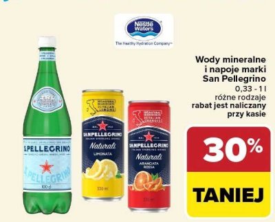 Wody mineralne i napoje marki San Pellegrino różne rodzaje promocja w Carrefour Market
