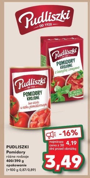 Pomidory krojone z bazyli膮 i oregano Pudliszki promocja