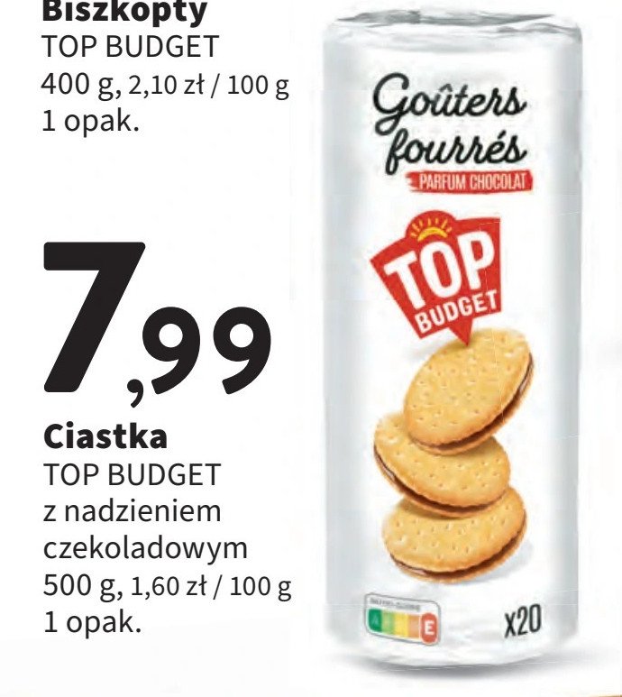 Ciastka czekoladowe Top budget promocja w Intermarche