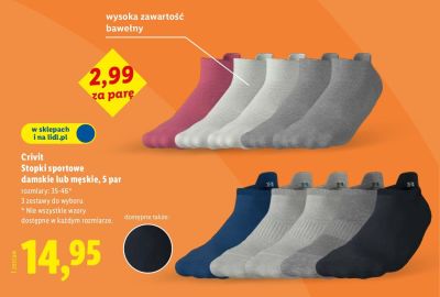 Stopki sportowe damskie lub męskie Crivit, 5 par promocja w Lidl