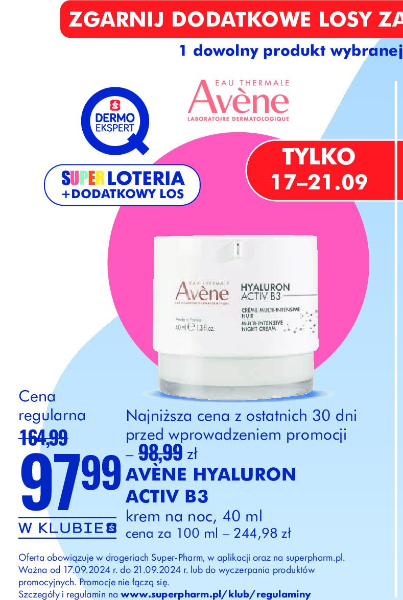 Krem multi intensywny na noc Avene hyaluron activ b3 promocja