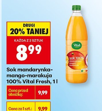 Sok mandarynka-mango-marakuja 100% Vital Fresh, 1 l promocja w Biedronka