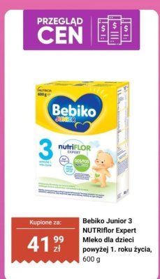 Mleko Bebiko Junior 3 NUTRIflor Expert dla dzieci powyżej 1. roku życia promocja w Biedronka