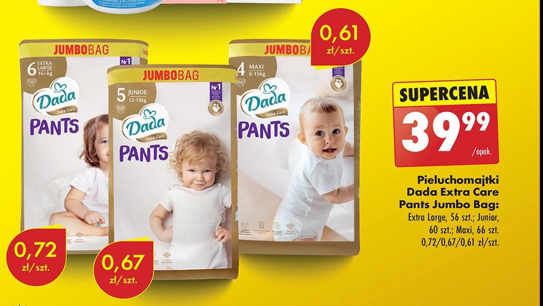 Pieluchomajtki dla dzieci maxi Dada extra care promocja