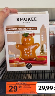 Świąteczny pojemnik z pokrywką - piernikowy ludzik promocja w Biedronka