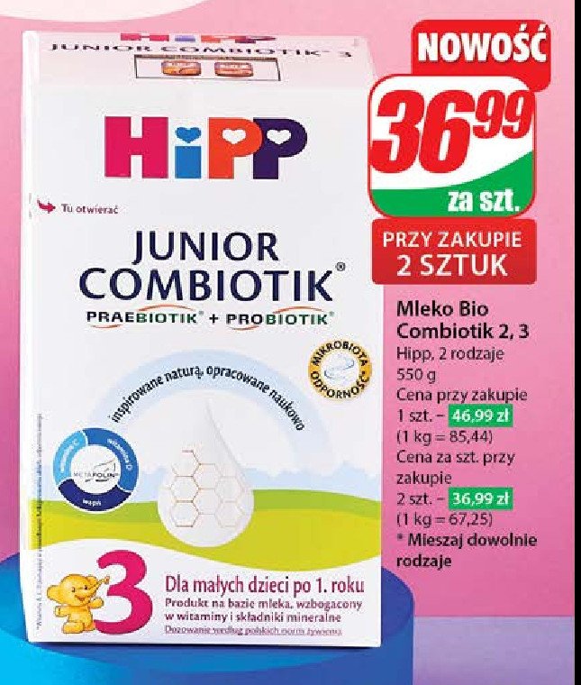 Mleko 2 Hipp junior combiotik promocja w Dino