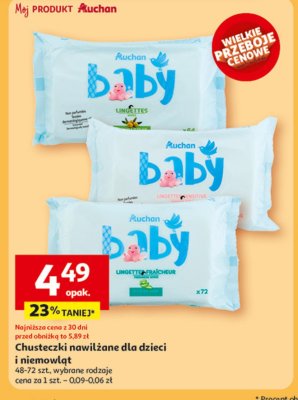 Chusteczki nawilżane sensitive Auchan baby promocja