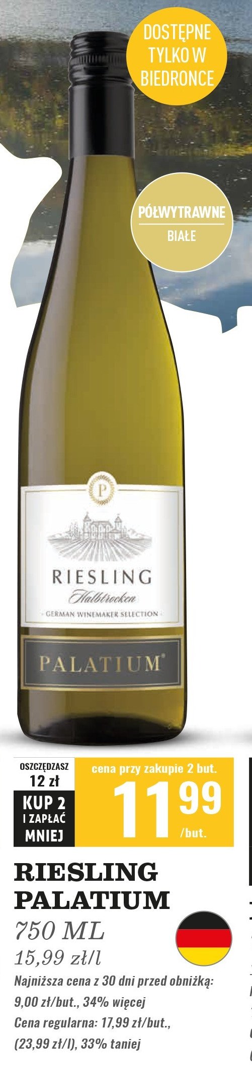 Wino PALATIUM RIESLING HALBTROCKEN promocja w Biedronka