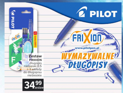 Długopis frixion ball clicker niebieski + 3 wkłady Pilot frixion promocja