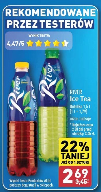 Napój ice tea green River promocja w Aldi