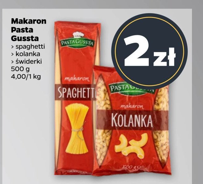 Makaron obiadowy świderki PASTA GUSSTA promocja