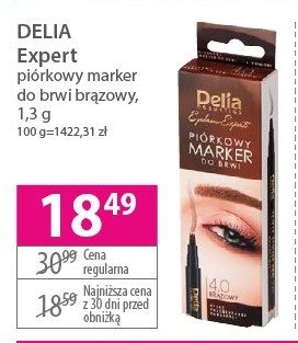Piórkowy marker do brwi 04 brązowy Delia eyebrow expert promocja
