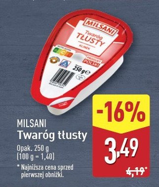 Twaróg tłusty Milsani promocja w Aldi