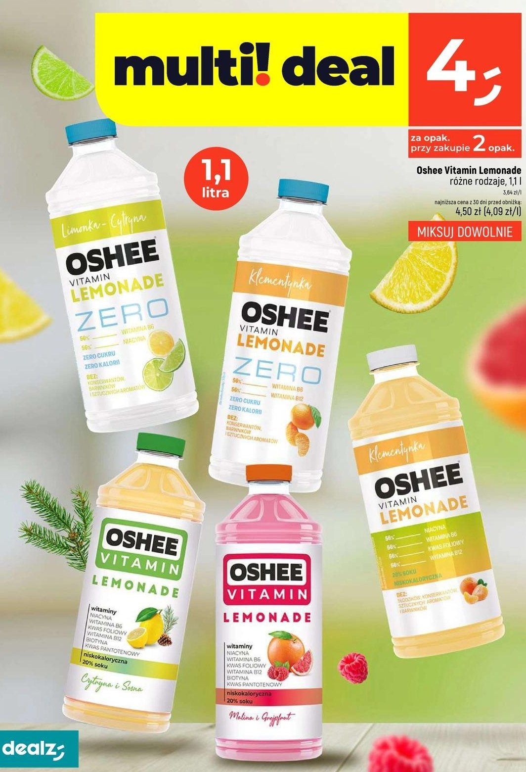 Lemoniada malina-grejpfrut Oshee vitamin lemonade promocja w Dealz