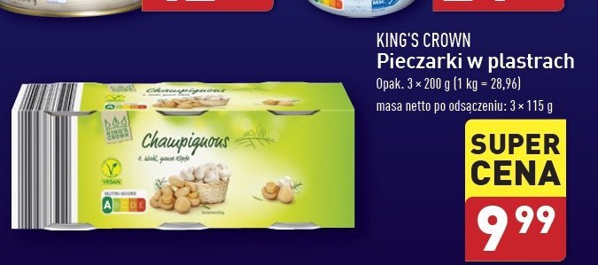 Pieczarki w plastrach King's crown (aldi) promocja