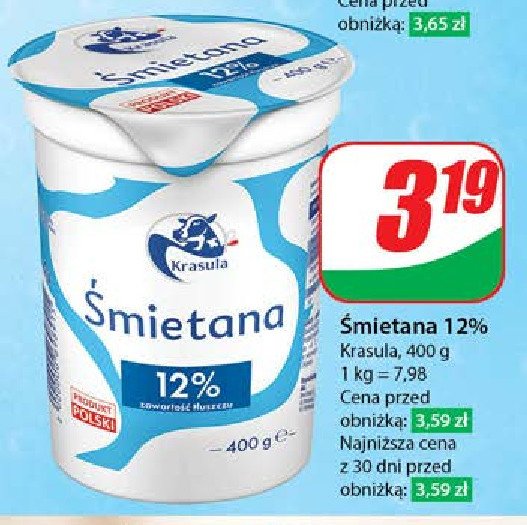 Śmietana 12 % Hula krasula promocja w Dino