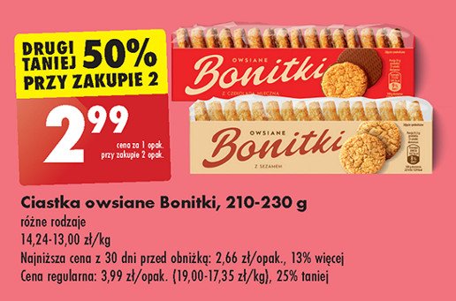 Ciastka owsiane z sezamem Bonitki promocja w Biedronka